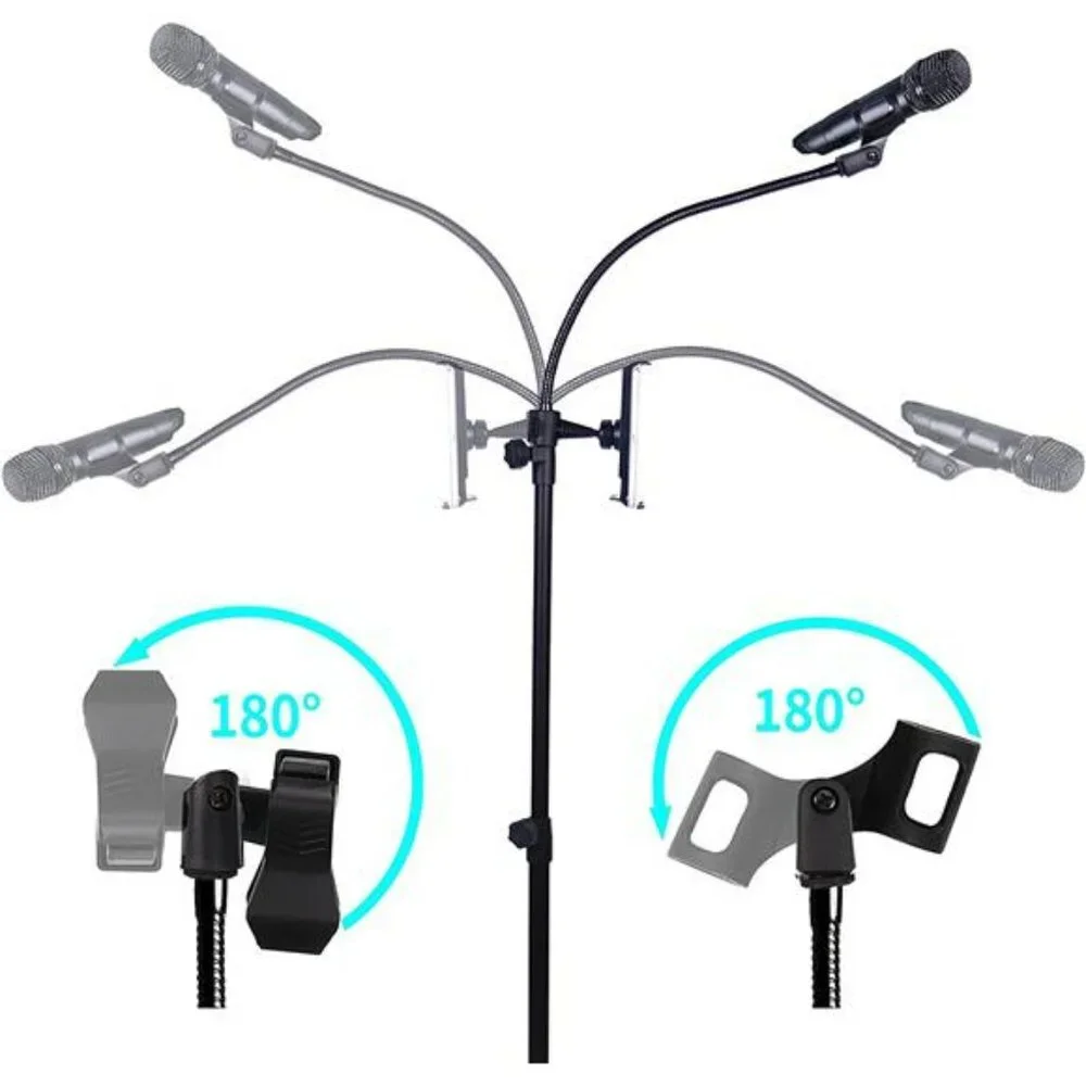 Microphone Stand Portable Mic Stand with Phone Holder ,Detachable Gooseneck Mic
